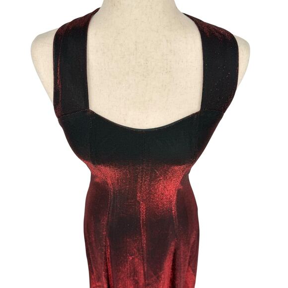 VTG 80s Women's Red Black Sparkly Two Toned Maurices A Line Maxi Prom Dress 7/8 - Picture 3 of 12